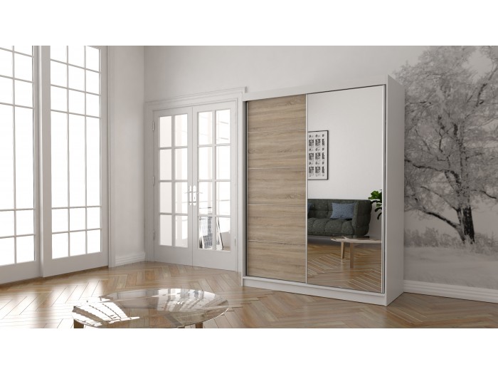 Гардероб с плъзгащи врати Vista 05 (бял/дъб сонома)